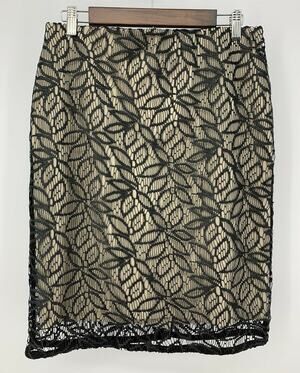 Ann Taylor Womens Black Coated Lace Cutout Overlay Nude Pencil Skirt Size 6